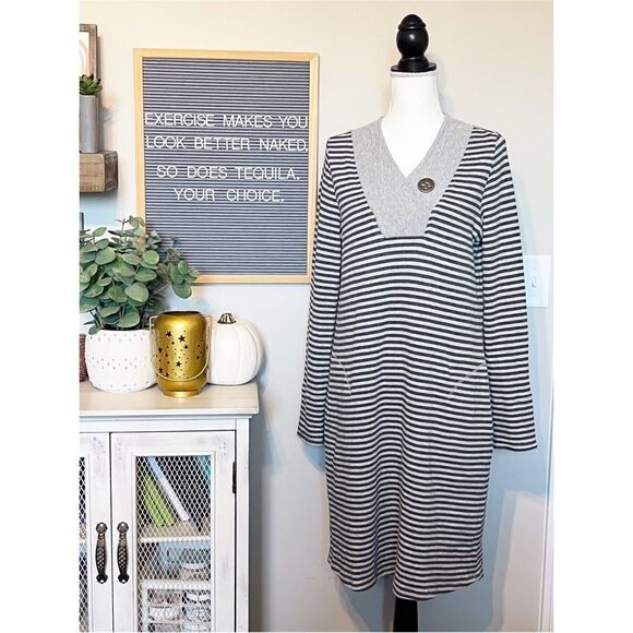 Soft Surroundings Style #2DF63 Gray Striped Tunic Dress - Size M - Picture 1 of 5